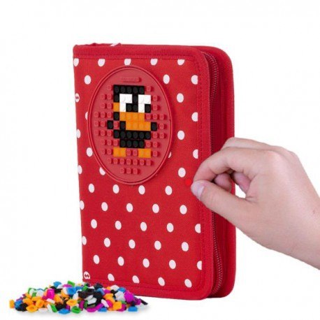 Piórnik szkolny na suwak, pixie crew, kropki, czerwony panel