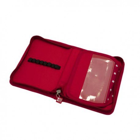 Piórnik szkolny na suwak, pixie crew, kropki, czerwony panel