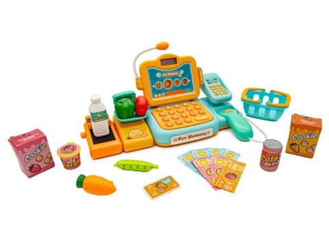 Edukacyjna sklepowa kasa fiskalna - mikrofon, waga, czytnik, akcesoria Edukacyjna sklepowa kasa fiskalna - mikrofon, waga, czytnik, akcesoria