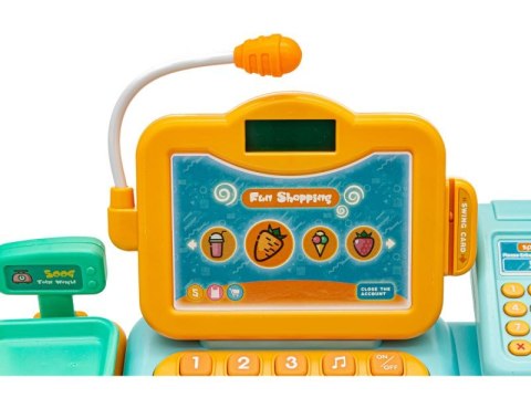 Edukacyjna sklepowa kasa fiskalna - mikrofon, waga, czytnik, akcesoria Edukacyjna sklepowa kasa fiskalna - mikrofon, waga, czytnik, akcesoria