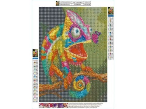Haft Diamentowy, Obraz, Mozaika Diamentowa Diamond Painting, KAMELEON Z MOTYLKIEM 30x40cm