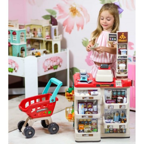WOOPIE Sklep Supermarket z Wózkiem Sklepowym Waga Kasa Skaner + 48 Akc. WOOPIE Sklep Supermarket z Wózkiem Sklepowym Waga Kasa Skaner + 48 Akc.