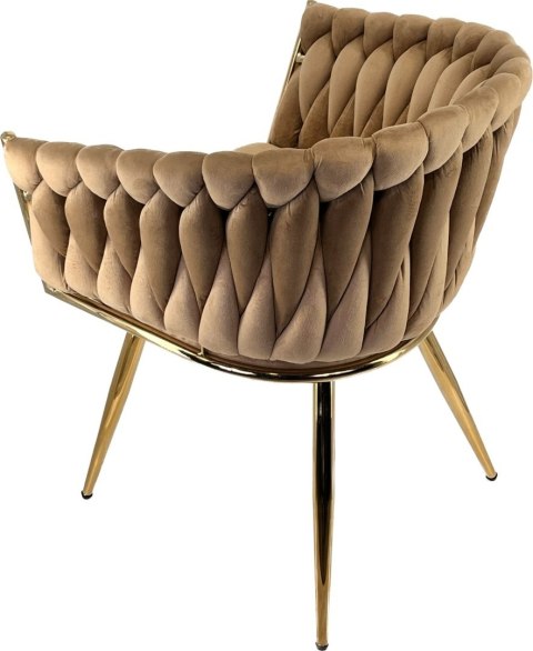 Krzesło plecione Lugano fotel TRECCIA BEIGE VELVET GOLD Krzesło plecione Lugano fotel TRECCIA BEIGE VELVET GOLD