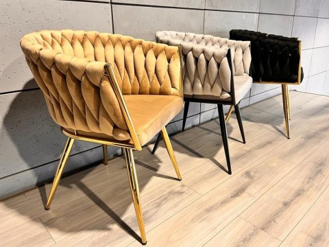 Krzesło plecione Lugano fotel TRECCIA BEIGE VELVET GOLD Krzesło plecione Lugano fotel TRECCIA BEIGE VELVET GOLD