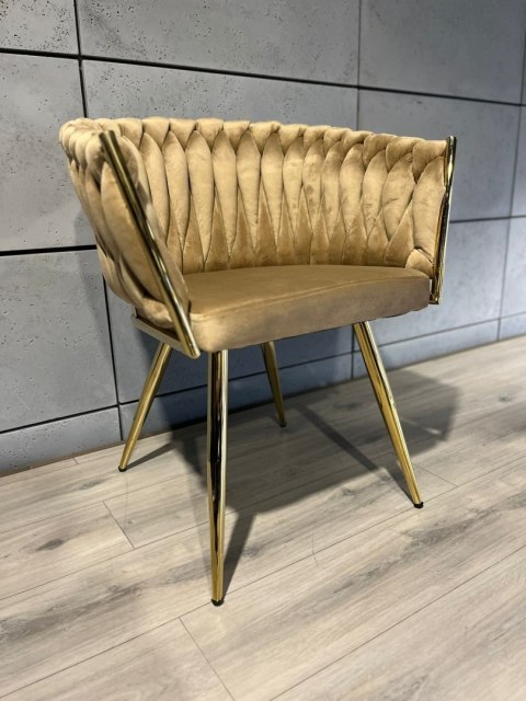 Krzesło plecione Lugano fotel TRECCIA BEIGE VELVET GOLD Krzesło plecione Lugano fotel TRECCIA BEIGE VELVET GOLD