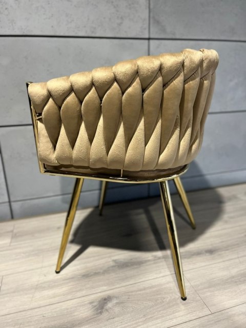 Krzesło plecione Lugano fotel TRECCIA BEIGE VELVET GOLD Krzesło plecione Lugano fotel TRECCIA BEIGE VELVET GOLD