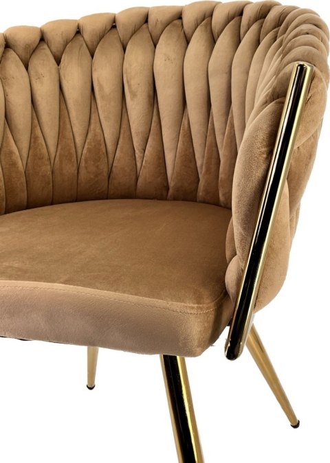 Krzesło plecione Lugano fotel TRECCIA BEIGE VELVET GOLD Krzesło plecione Lugano fotel TRECCIA BEIGE VELVET GOLD