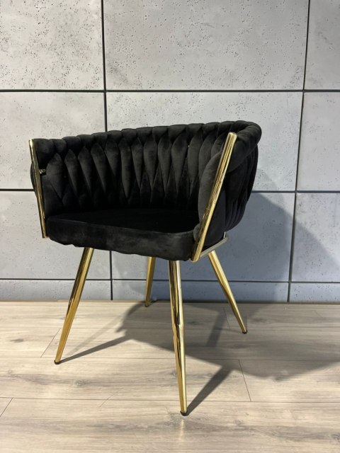 Krzesło plecione Lugano fotel TRECCIA BLACK VELVET GOLD Krzesło plecione Lugano fotel TRECCIA BLACK VELVET GOLD