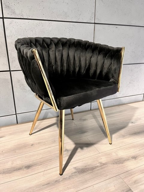 Krzesło plecione Lugano fotel TRECCIA BLACK VELVET GOLD Krzesło plecione Lugano fotel TRECCIA BLACK VELVET GOLD