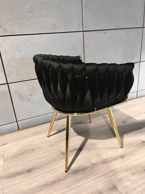 Krzesło plecione Lugano fotel TRECCIA BLACK VELVET GOLD Krzesło plecione Lugano fotel TRECCIA BLACK VELVET GOLD