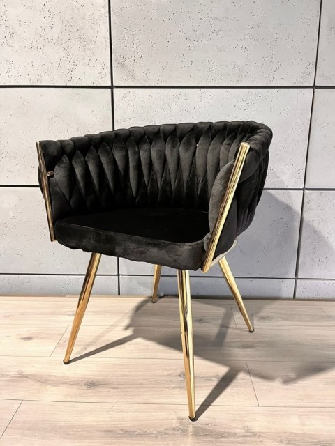 Krzesło plecione Lugano fotel TRECCIA BLACK VELVET GOLD Krzesło plecione Lugano fotel TRECCIA BLACK VELVET GOLD
