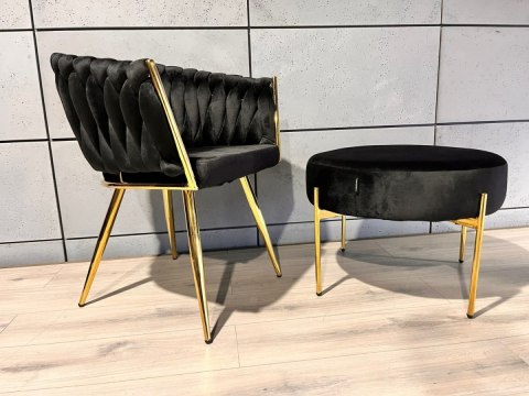 Krzesło plecione Lugano fotel TRECCIA BLACK VELVET GOLD Krzesło plecione Lugano fotel TRECCIA BLACK VELVET GOLD
