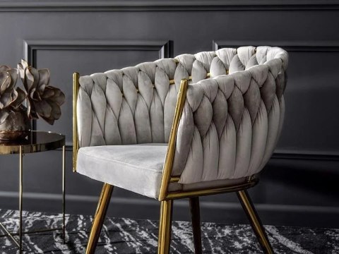 Krzesło plecione Lugano fotel TRECCIA GREY VELVET GOLD Krzesło plecione Lugano fotel TRECCIA GREY VELVET GOLD