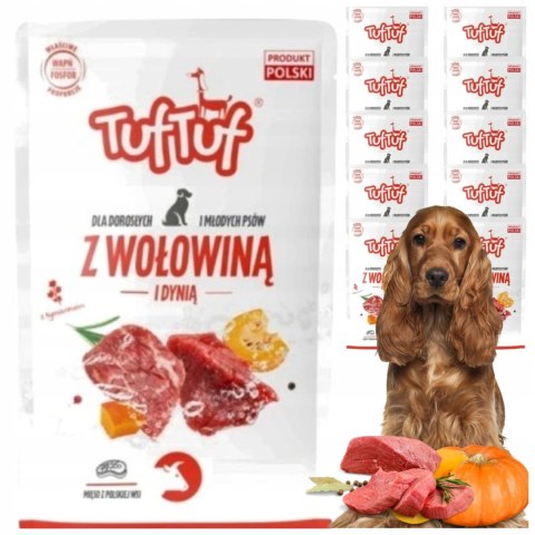 MOKRA KARMA DLA PSA WOŁOWINA + DYNIA TUF TUF SASZETKA 10 X 500G 65% MIĘSA