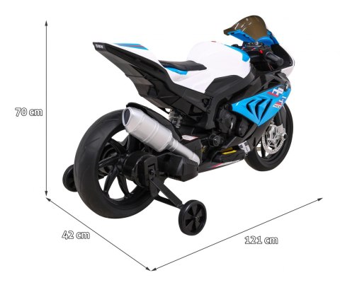 Motor BMW HP4 na akumulator dla dzieci Niebieski + Pomocnicze kółka + Wolny Start + EVA + MP3 LED Motor BMW HP4 na akumulator dla dzieci Niebieski + Pomocnicze kółka + Wolny Start + EVA + MP3 LED