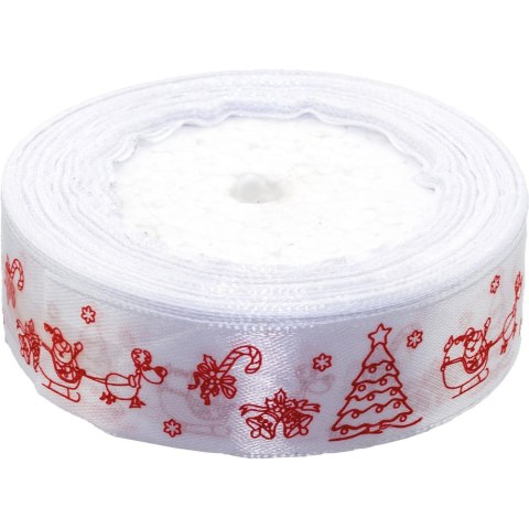 Wstążka satynowa Boże Narodzenie 25mm/22m biała WSX25-12 BREWIS Wstążka satynowa Boże Narodzenie 25mm/22m biała WSX25-12 BREWIS