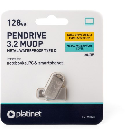 Pamięć USB-A/USB-C 128GB PLATINET MUDP USB 3.2 metalowy wodoodporny (45969) Pamięć USB-A/USB-C 128GB PLATINET MUDP USB 3.2 metalowy wodoodporny (45969)