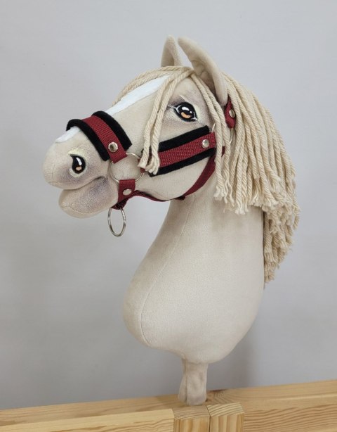 Zestaw do Hobby Horse: kantar A3 z czarnym futerkiem + uwiąz ze sznurka - czarno-bordowy Zestaw do Hobby Horse: kantar A3 z czarnym futerkiem + uwiąz ze sznurka - czarno-bordowy