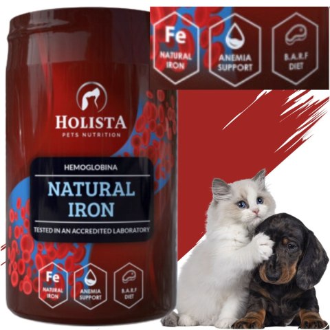 WITAMINY DLA PSA I KOTA HOLISTA NATURAL IRON 180G ŻELAZO HEMOGLOBINA ANEMIA