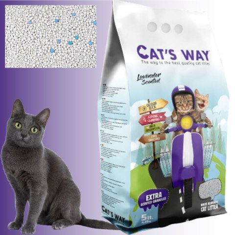 Żwirek bentonitowy dla kota CAT'S WAY 5l zapach lawendy fioletowe granulki