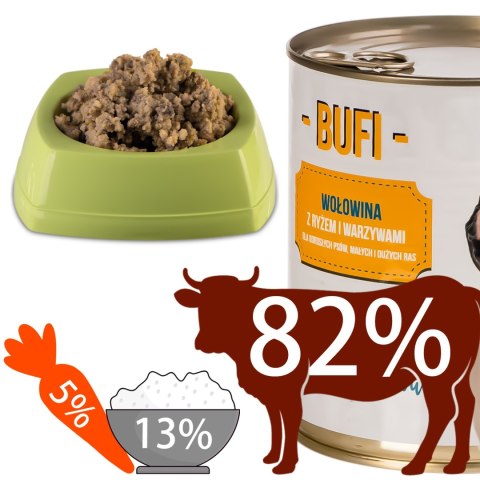 Bufi Karma dla Psów Premium - 82% mięsa wołowego 830g Bufi Karma dla Psów Premium - 82% mięsa wołowego 830g