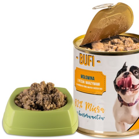 Bufi Karma dla Psów Premium - 82% mięsa wołowego 830g Bufi Karma dla Psów Premium - 82% mięsa wołowego 830g