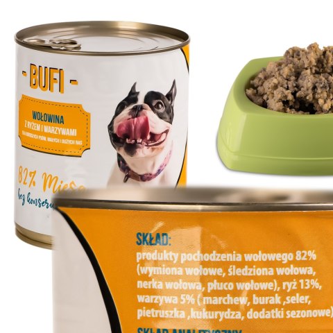 Bufi Karma dla Psów Premium - 82% mięsa wołowego 830g Bufi Karma dla Psów Premium - 82% mięsa wołowego 830g