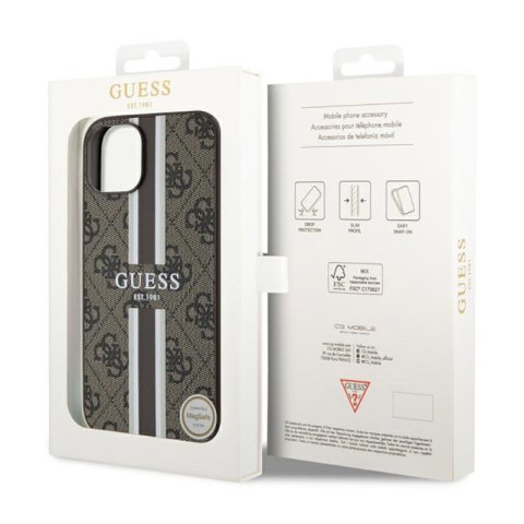 Guess 4G Printed Stripes MagSafe - Etui iPhone 14 (Brązowy) Guess 4G Printed Stripes MagSafe - Etui iPhone 14 (Brązowy)