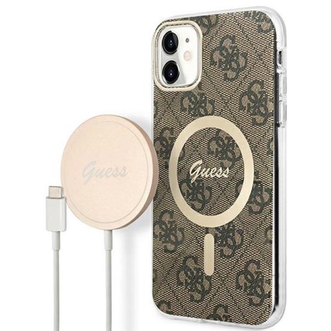 Guess Bundle Pack MagSafe 4G - Zestaw etui + ładowarka MagSafe iPhone 11 (brązowy/złoty) Guess Bundle Pack MagSafe 4G - Zestaw etui + ładowarka MagSafe iPhone 11 (brązowy/złoty)