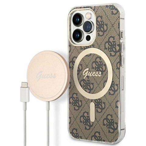 Guess Bundle Pack MagSafe 4G - Zestaw etui + ładowarka MagSafe iPhone 13 Pro Max (brązowy/złoty) Guess Bundle Pack MagSafe 4G - Zestaw etui + ładowarka MagSafe iPhone 13 Pro Max (brązowy/złoty)