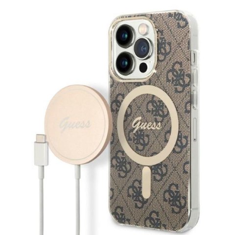 Guess Bundle Pack MagSafe 4G - Zestaw etui + ładowarka MagSafe iPhone 14 Pro Max (brązowy/złoty) Guess Bundle Pack MagSafe 4G - Zestaw etui + ładowarka MagSafe iPhone 14 Pro Max (brązowy/złoty)