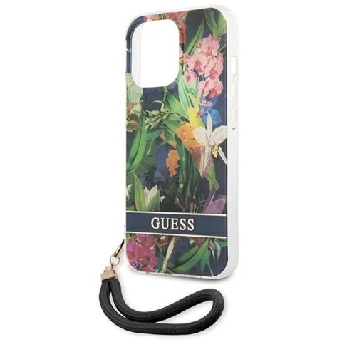 Guess Flower Cord - Etui ze smyczką iPhone 13 Pro Max (Blue) Guess Flower Cord - Etui ze smyczką iPhone 13 Pro Max (Blue)