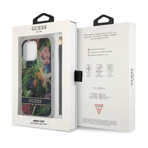 Guess Flower Cord - Etui ze smyczką iPhone 13 Pro Max (Blue) Guess Flower Cord - Etui ze smyczką iPhone 13 Pro Max (Blue)