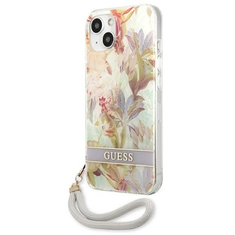 Guess Flower Cord - Etui ze smyczką iPhone 13 mini (Purple) Guess Flower Cord - Etui ze smyczką iPhone 13 mini (Purple)