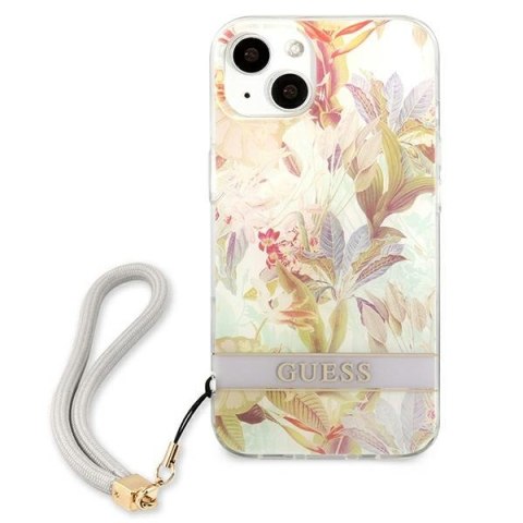 Guess Flower Cord - Etui ze smyczką iPhone 13 mini (Purple) Guess Flower Cord - Etui ze smyczką iPhone 13 mini (Purple)