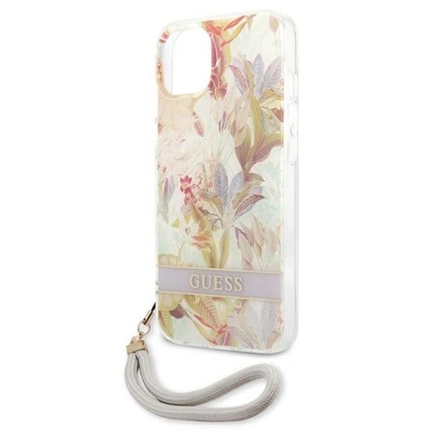 Guess Flower Cord - Etui ze smyczką iPhone 13 mini (Purple) Guess Flower Cord - Etui ze smyczką iPhone 13 mini (Purple)