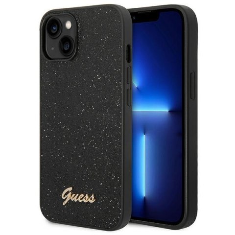 Guess Glitter Flakes Metal Logo Case - Etui iPhone 14 Plus (czarny) Guess Glitter Flakes Metal Logo Case - Etui iPhone 14 Plus (czarny)