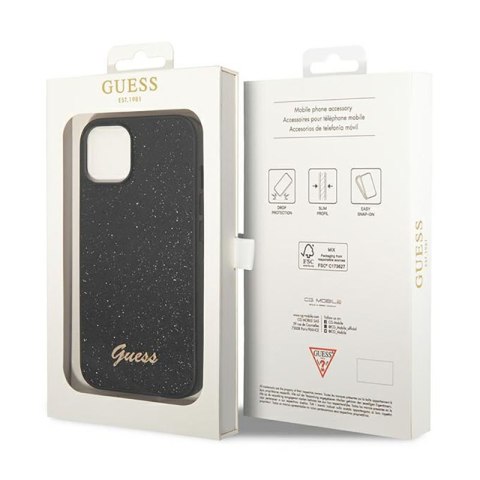 Guess Glitter Flakes Metal Logo Case - Etui iPhone 14 Plus (czarny) Guess Glitter Flakes Metal Logo Case - Etui iPhone 14 Plus (czarny)