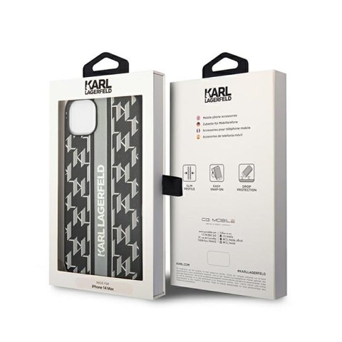 Karl Lagerfeld Monogram Stripe - Etui iPhone 14 Plus (szary) Karl Lagerfeld Monogram Stripe - Etui iPhone 14 Plus (szary)