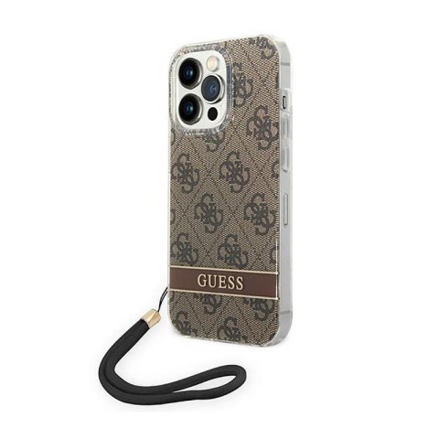 Guess 4G Print Cord - Etui ze smyczką iPhone 14 Pro Max (brązowy) Guess 4G Print Cord - Etui ze smyczką iPhone 14 Pro Max (brązowy)