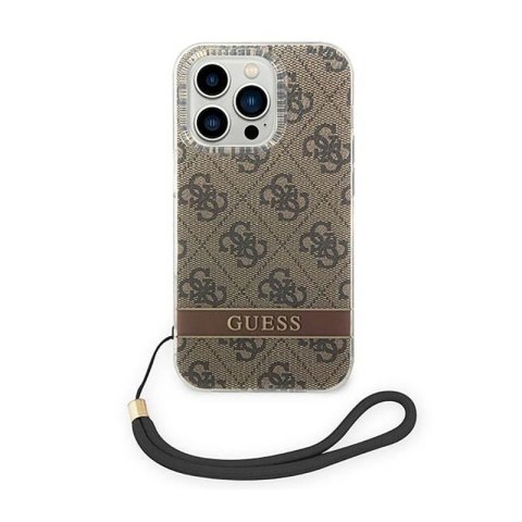 Guess 4G Print Cord - Etui ze smyczką iPhone 14 Pro Max (brązowy) Guess 4G Print Cord - Etui ze smyczką iPhone 14 Pro Max (brązowy)