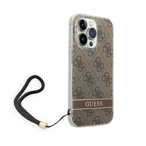 Guess 4G Print Cord - Etui ze smyczką iPhone 14 Pro Max (brązowy) Guess 4G Print Cord - Etui ze smyczką iPhone 14 Pro Max (brązowy)