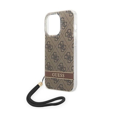 Guess 4G Print Cord - Etui ze smyczką iPhone 14 Pro Max (brązowy) Guess 4G Print Cord - Etui ze smyczką iPhone 14 Pro Max (brązowy)
