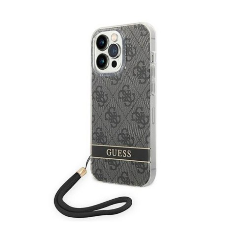 Guess 4G Print Cord - Etui ze smyczką iPhone 14 Pro Max (czarny) Guess 4G Print Cord - Etui ze smyczką iPhone 14 Pro Max (czarny)