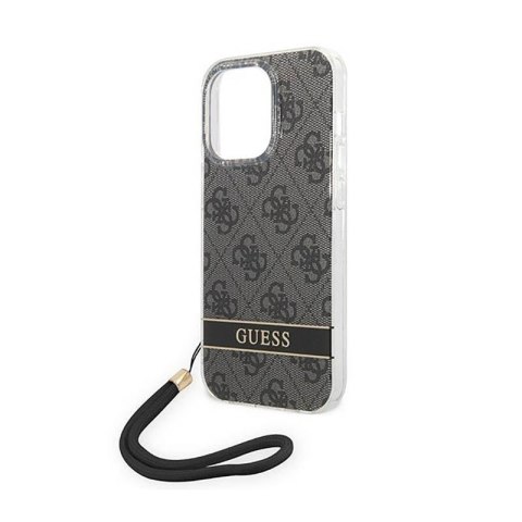 Guess 4G Print Cord - Etui ze smyczką iPhone 14 Pro Max (czarny) Guess 4G Print Cord - Etui ze smyczką iPhone 14 Pro Max (czarny)