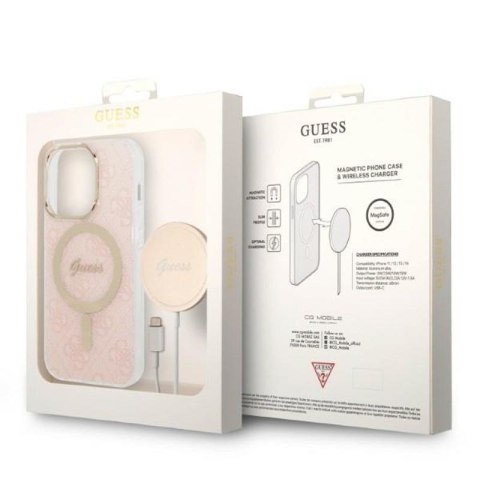 Guess Bundle Pack MagSafe 4G - Zestaw etui + ładowarka MagSafe iPhone 14 Pro (różowy/złoty) Guess Bundle Pack MagSafe 4G - Zestaw etui + ładowarka MagSafe iPhone 14 Pro (różowy/złoty)