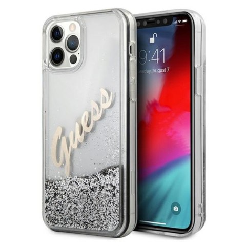 Guess Glitter Vintage Script - Etui iPhone 12 Pro Max (srebrny) Guess Glitter Vintage Script - Etui iPhone 12 Pro Max (srebrny)