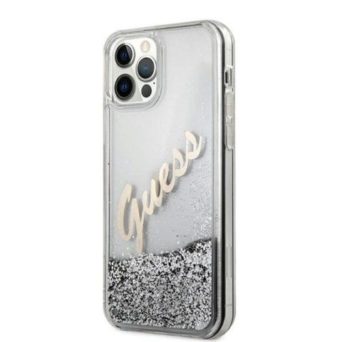 Guess Glitter Vintage Script - Etui iPhone 12 Pro Max (srebrny) Guess Glitter Vintage Script - Etui iPhone 12 Pro Max (srebrny)