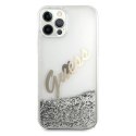 Guess Glitter Vintage Script - Etui iPhone 12 Pro Max (srebrny)