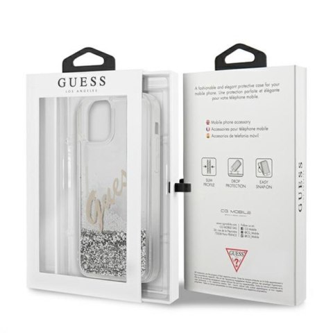 Guess Glitter Vintage Script - Etui iPhone 12 Pro Max (srebrny) Guess Glitter Vintage Script - Etui iPhone 12 Pro Max (srebrny)